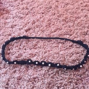 Black floral and pearl headband